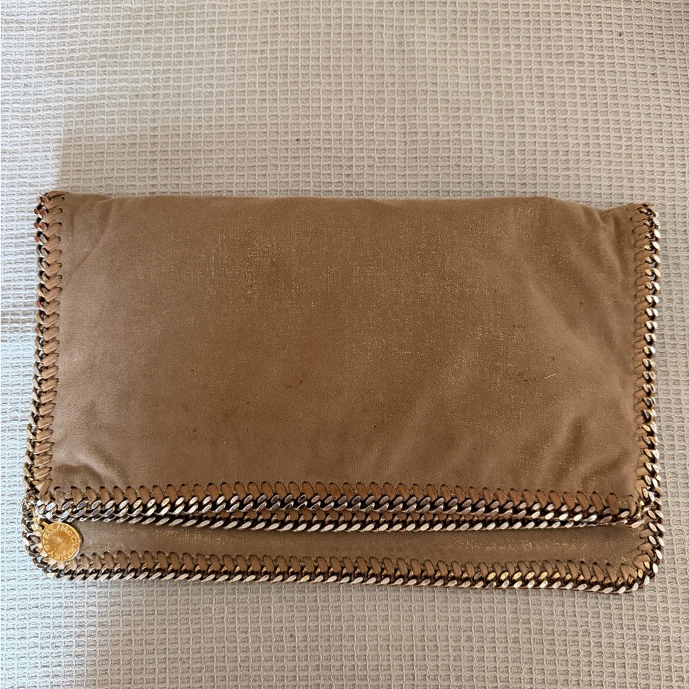 Upcycled Stella McCartney Falabella clutch in beige gold faux suede
